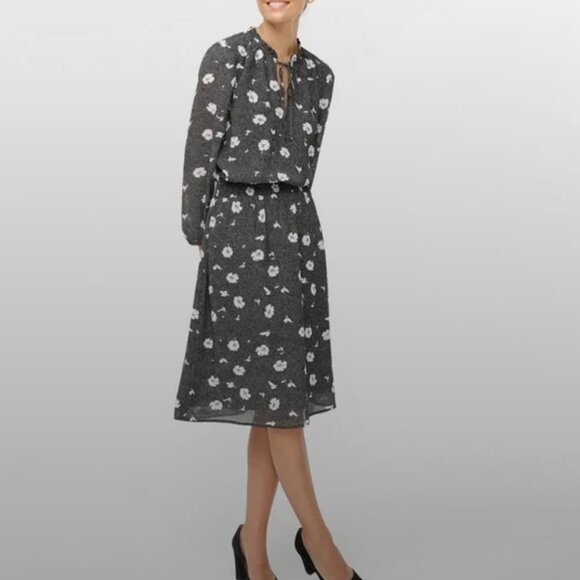 J. Crew Gray Floral Long Sleeve Dress - Picture 1 of 8